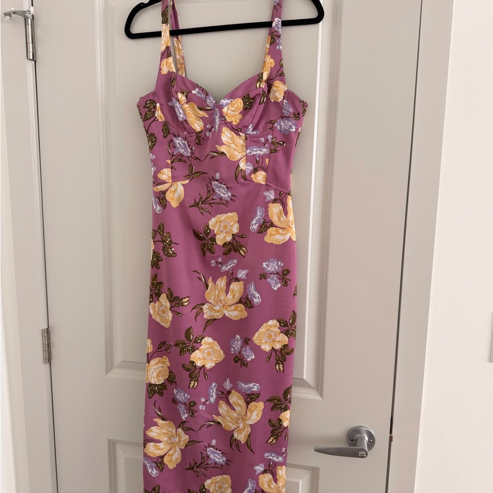 Zara Purple and Yellow Floral Midi Dress